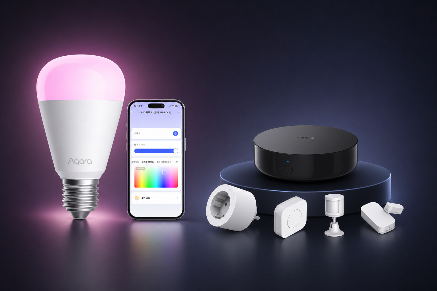 스마트 홈키트와 스마트 LED 전구 구성 이미지